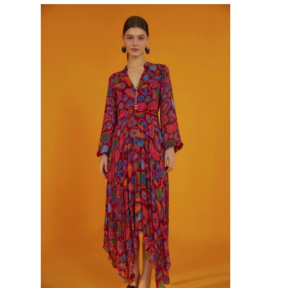 Farm Rio Red Lisa Sheer Midi Dress - Picture 1 of 14